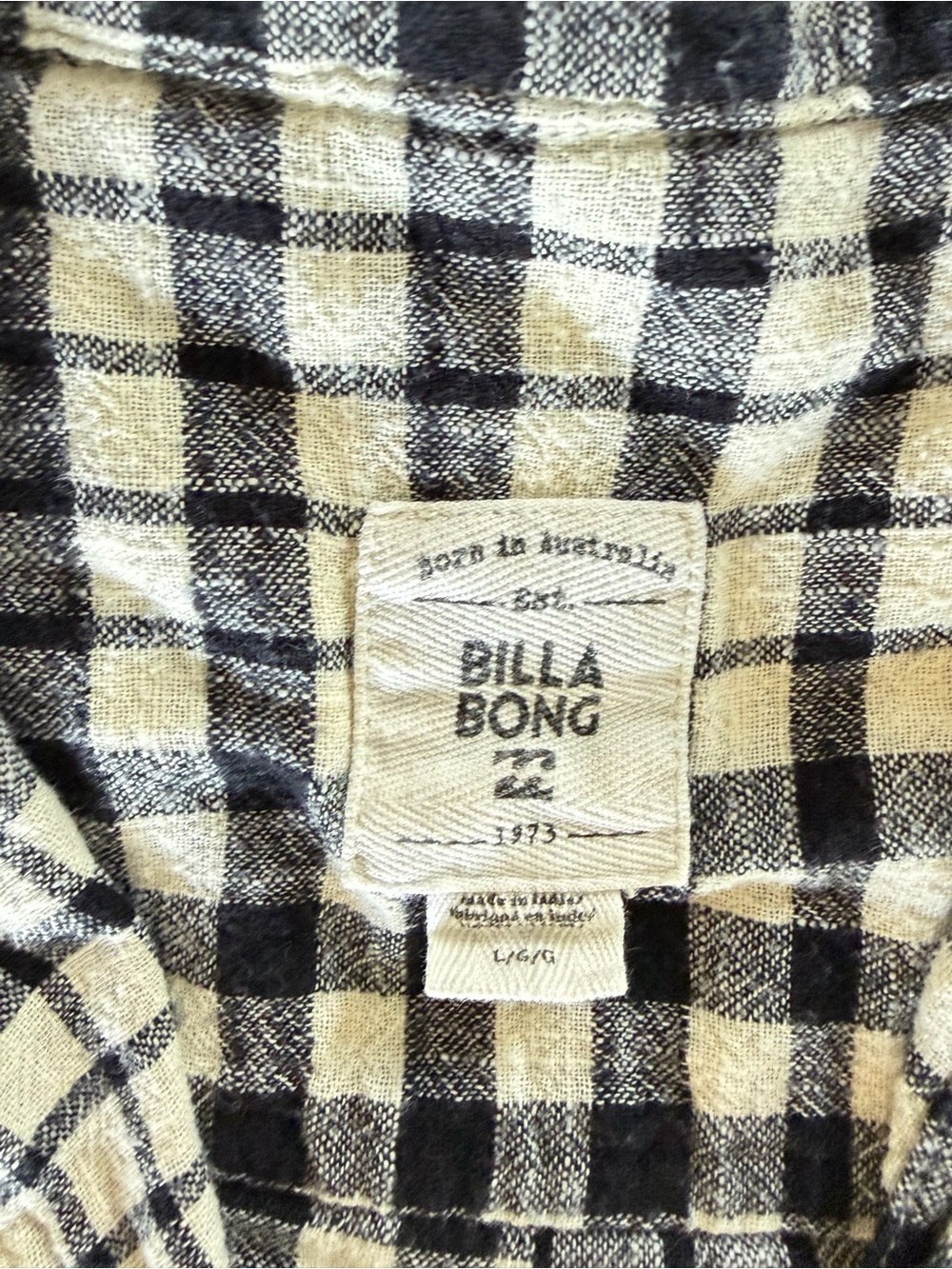 Billabong Black Cream Plaid Button Up Gauzy Shirt Large - Picture 3 of 12